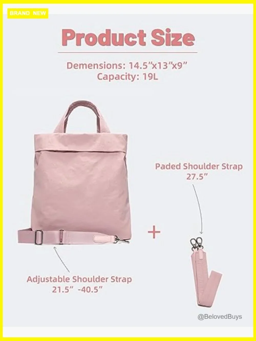 Large Nylon Hobo Tote Bag with Straps, 19L for Travel Gym